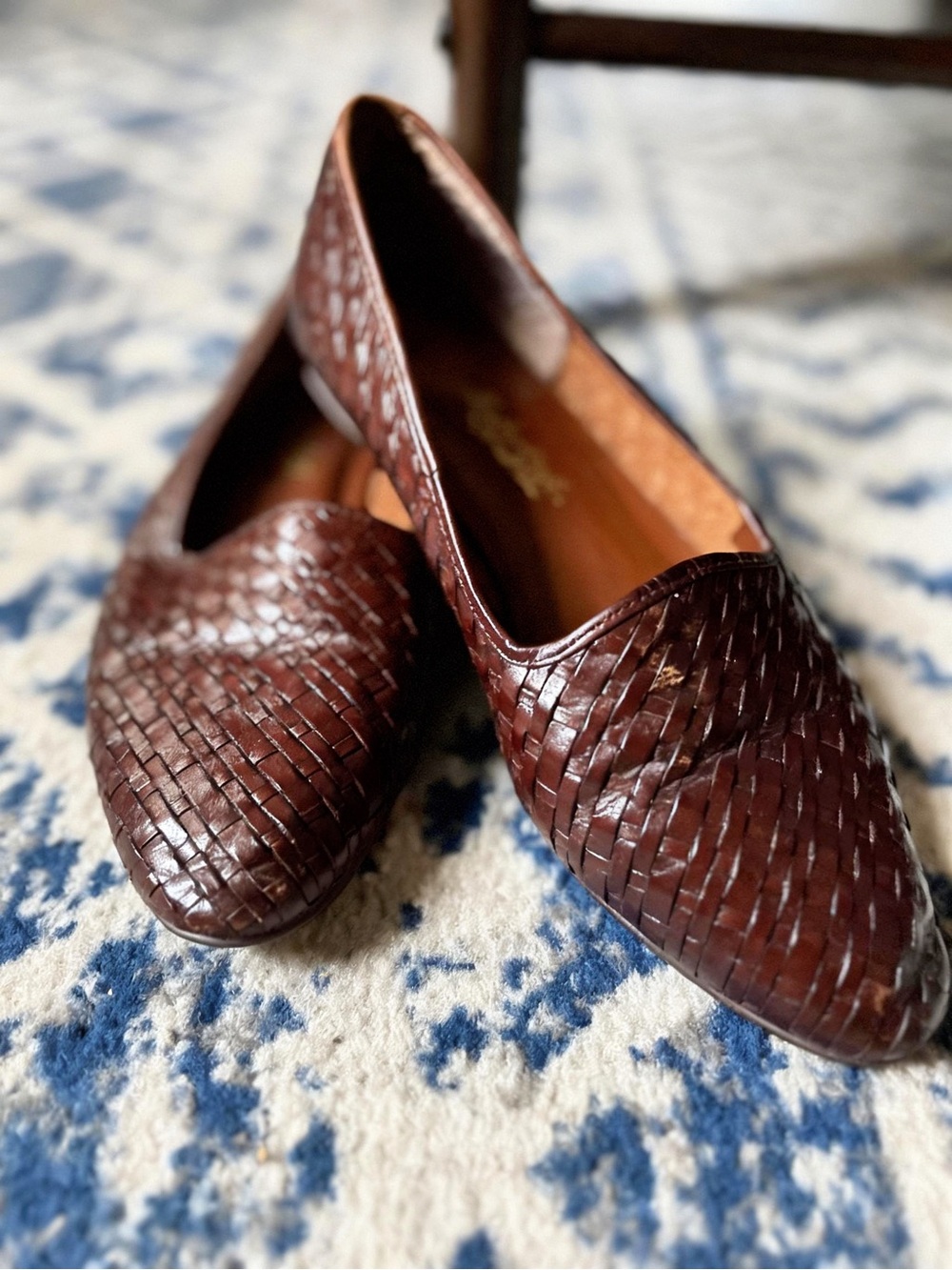 Vintage Brazil Woven Leather Flats Brown Slip On Loafers Size 7
